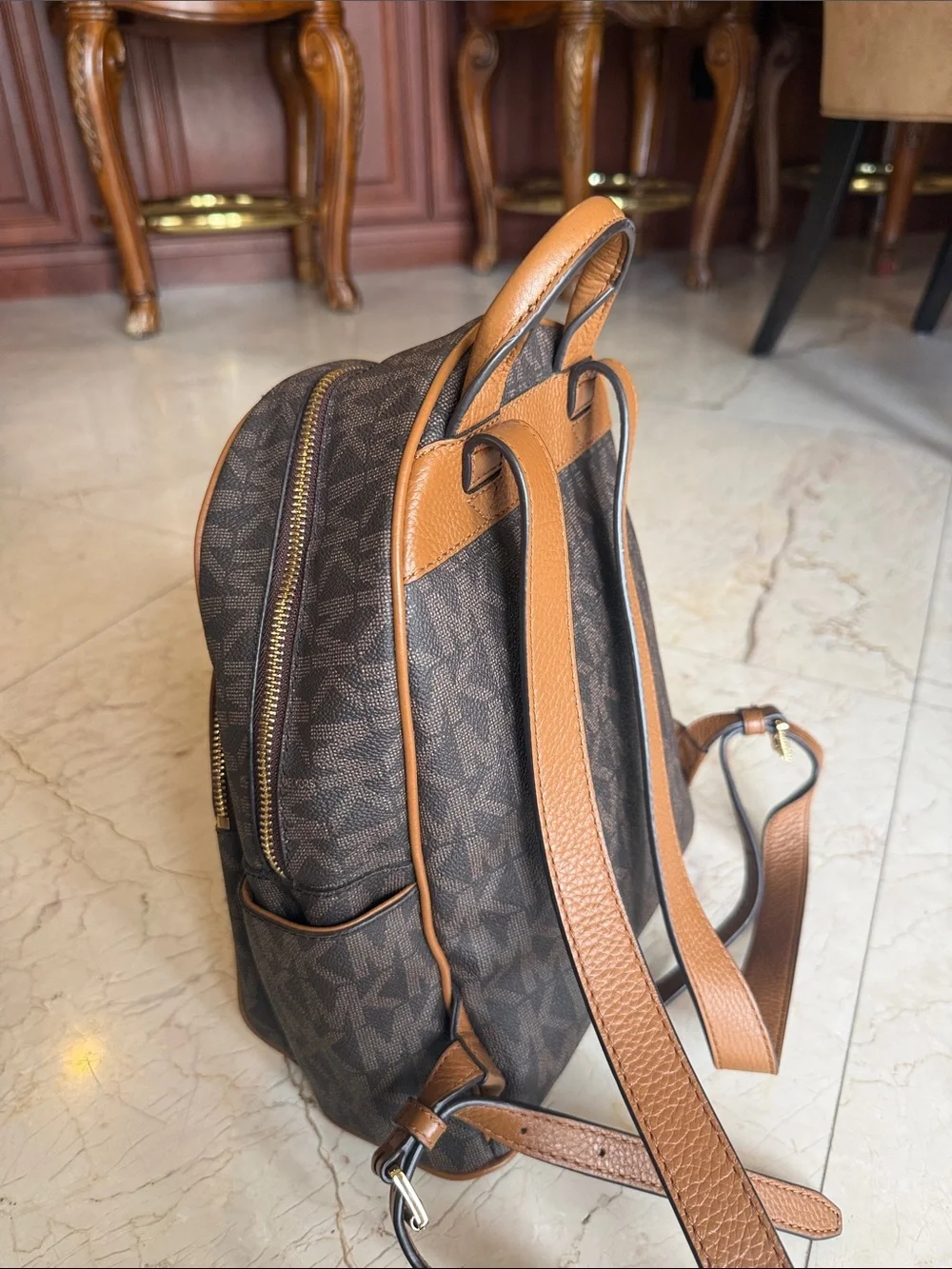 Michael Kors Brown MK Logo Backpack with Gold Studs PERFECT CONDITION
